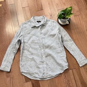 OFFER! Quince 100% European linen button down white blue stripe shirt M